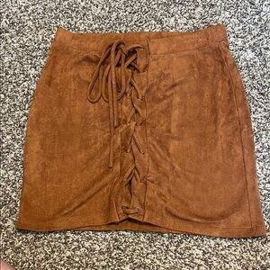 Windsor Brown Tie Front Mini Pencil Skirt  small